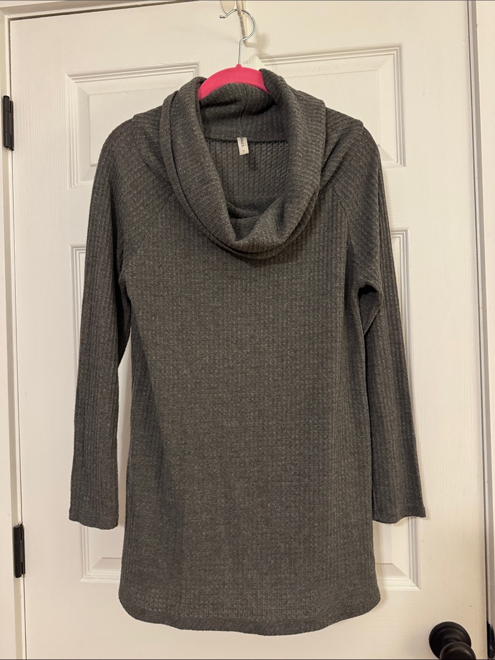 Emerald Charcoal Ribbed Cowl Neck Tunic Sweater